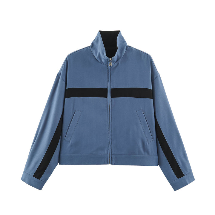 Damen Boxy-Cropped-Übergangsjacke mit Stehkragen, kontraststreifen und Eingrifftaschen Echoarchiv