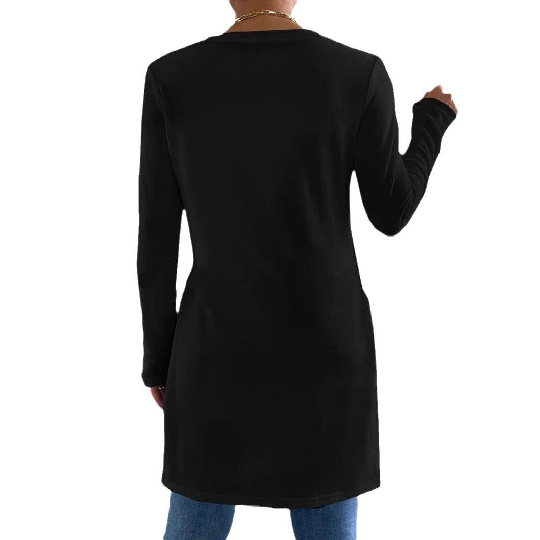 Damen Langes Feinstrick-Tunika-Shirt mit Seitenschlitzen und gerundetem Saum – Mavelle