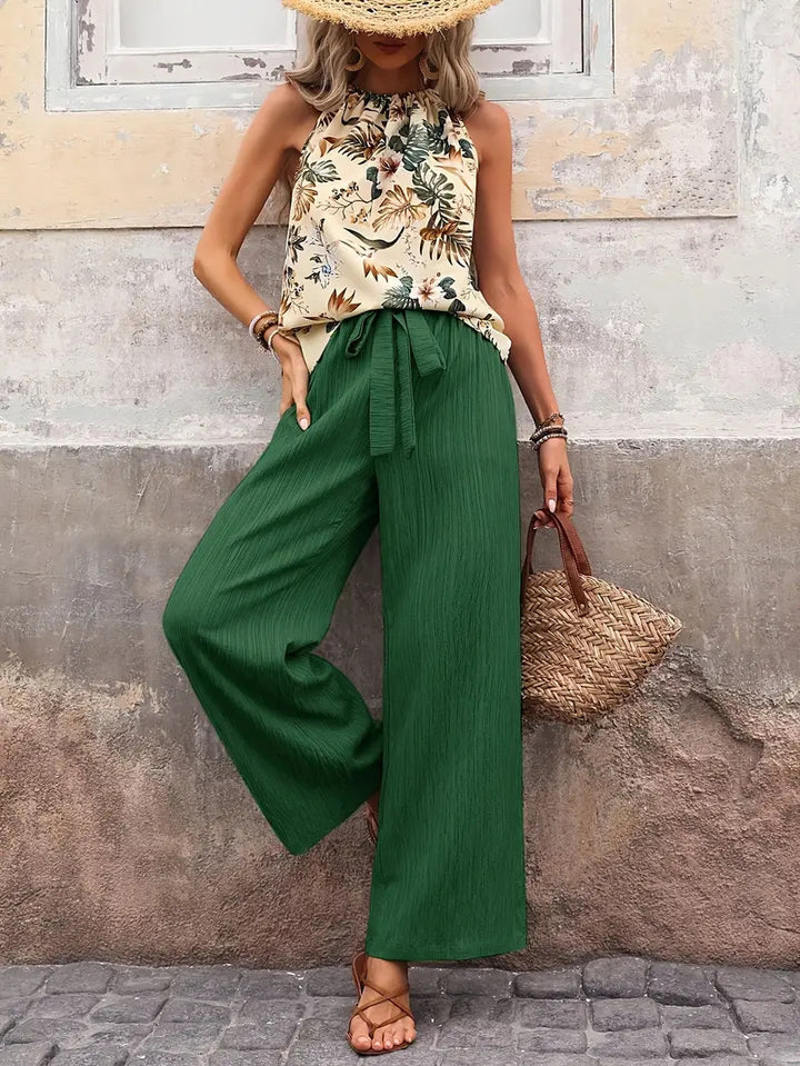 Damen weite Leinenhose mit Kordelzug und Faltenoptik Echo Archiv