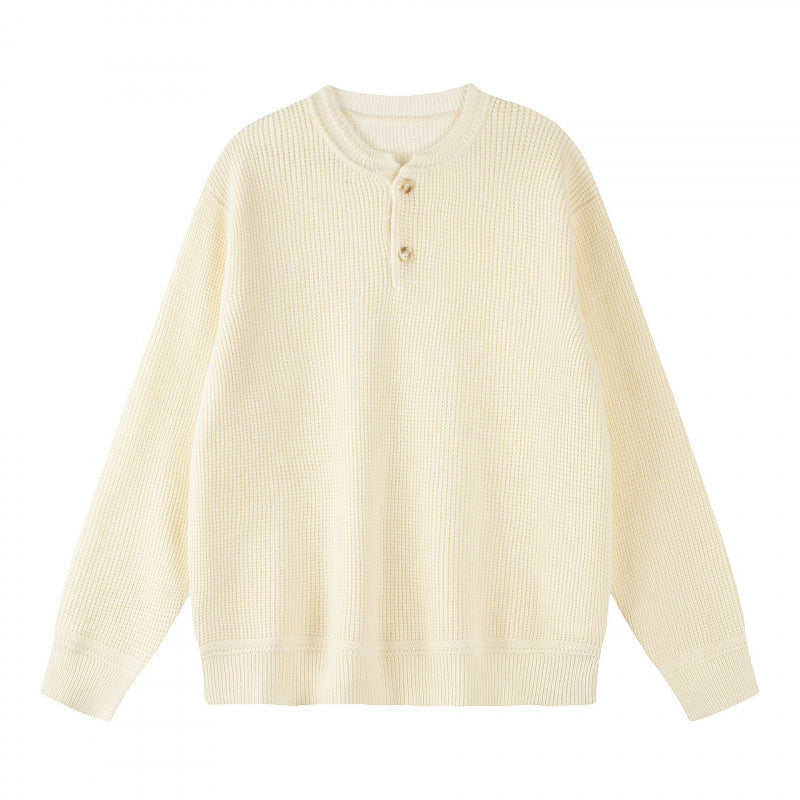 Unisex Boxy-Strickpullover mit Henley-Ausschnitt und strukturierter Waffelstrickoptik Echo Archiv