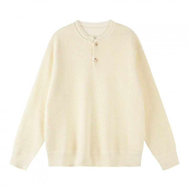 Unisex Boxy-Strickpullover mit Henley-Ausschnitt und strukturierter Waffelstrickoptik Echo Archiv
