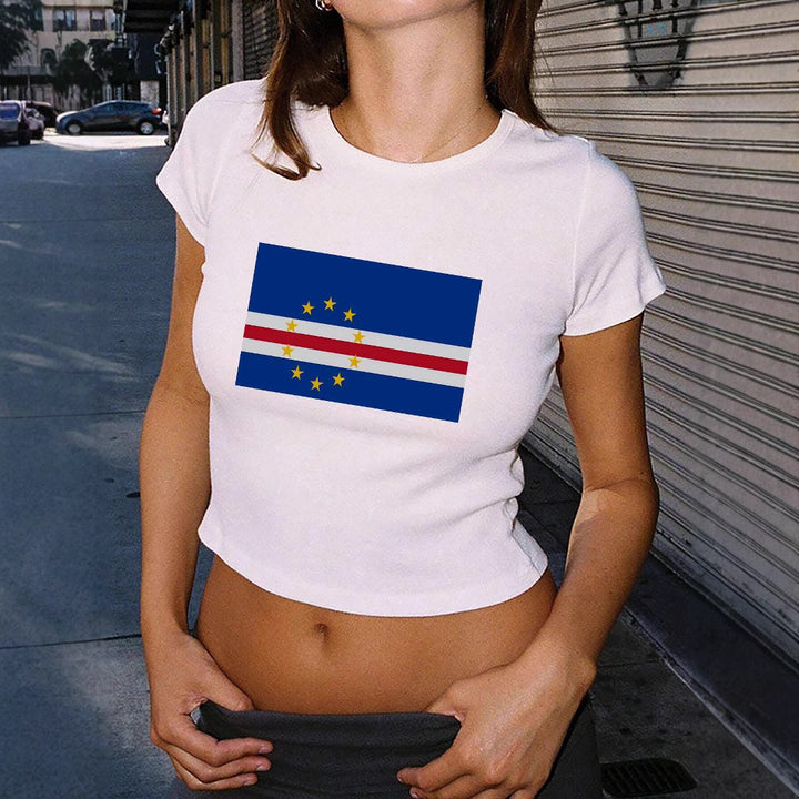 Damen Crop-T-Shirt mit kreativem Landesflaggen-Design Echo Archiv