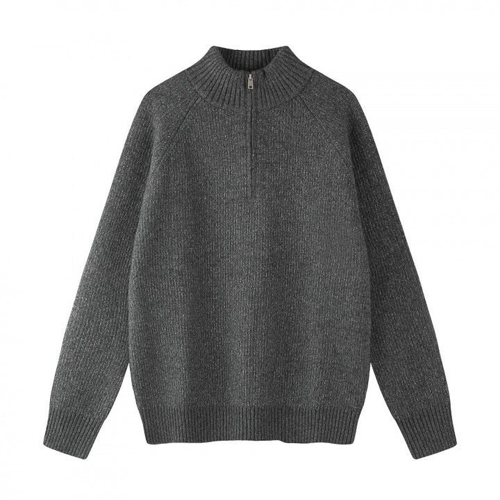 Herren Grobgestrickter Halbzip-Pullover mit Stehkragen und Raglanärmeln Echo Archiv