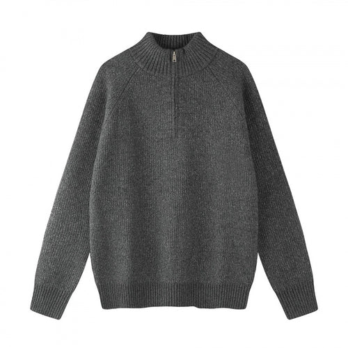 Herren Grobgestrickter Halbzip-Pullover mit Stehkragen und Raglanärmeln Echo Archiv
