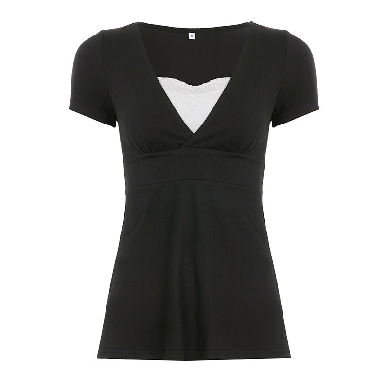 Damen V-Ausschnitt Shirt mit Rüschendetails und elastischem Bund Echo Archiv