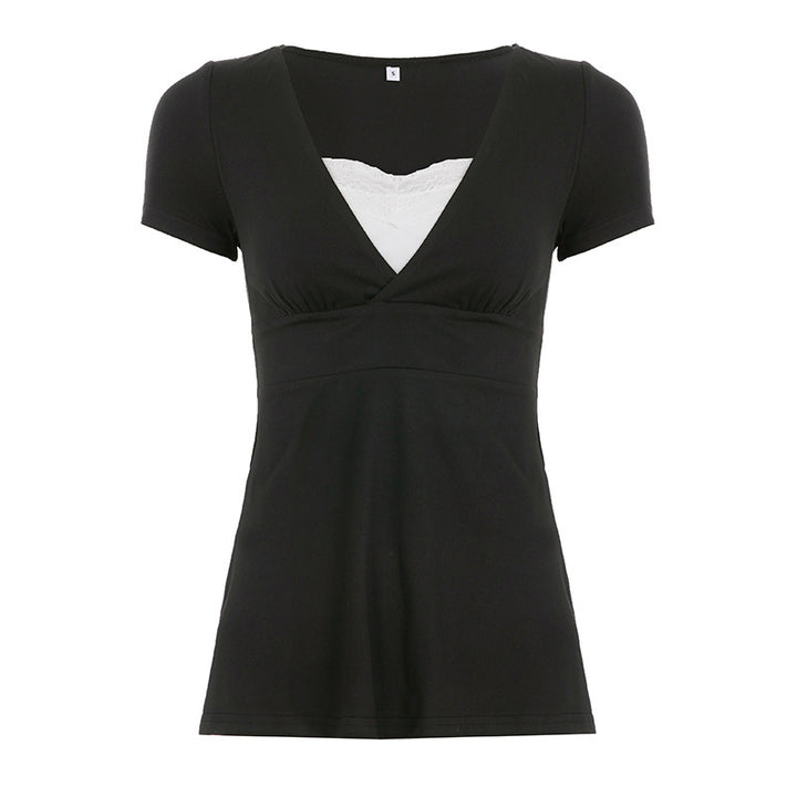 Damen V-Ausschnitt Shirt mit Rüschendetails und elastischem Bund Echo Archiv