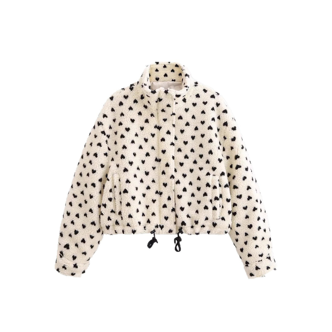 Damen Kurze Teddyjacke aus Sherpa‑Fleece mit Herzchenprint und Tunnelzug Echoarchiv
