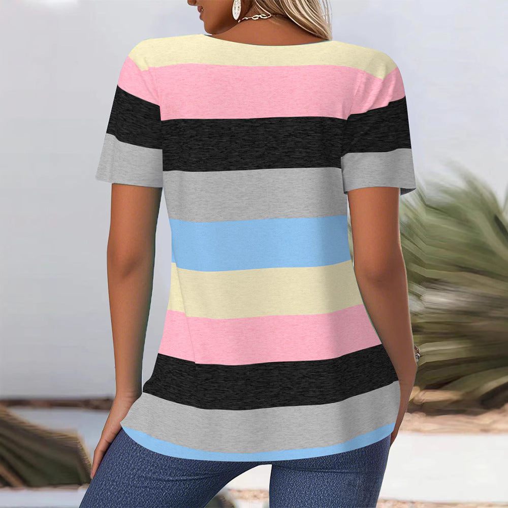 Damen nan gestreiftes Jersey-Longshirt mit quadratischem Ausschnitt und lässiger Hüftlänge Echo Archiv