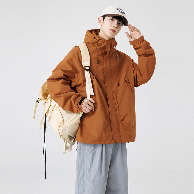 Herren Windbreaker-Jacke mit verstellbarem Kapuzenkragen und praktischen Taschen Echoarchiv