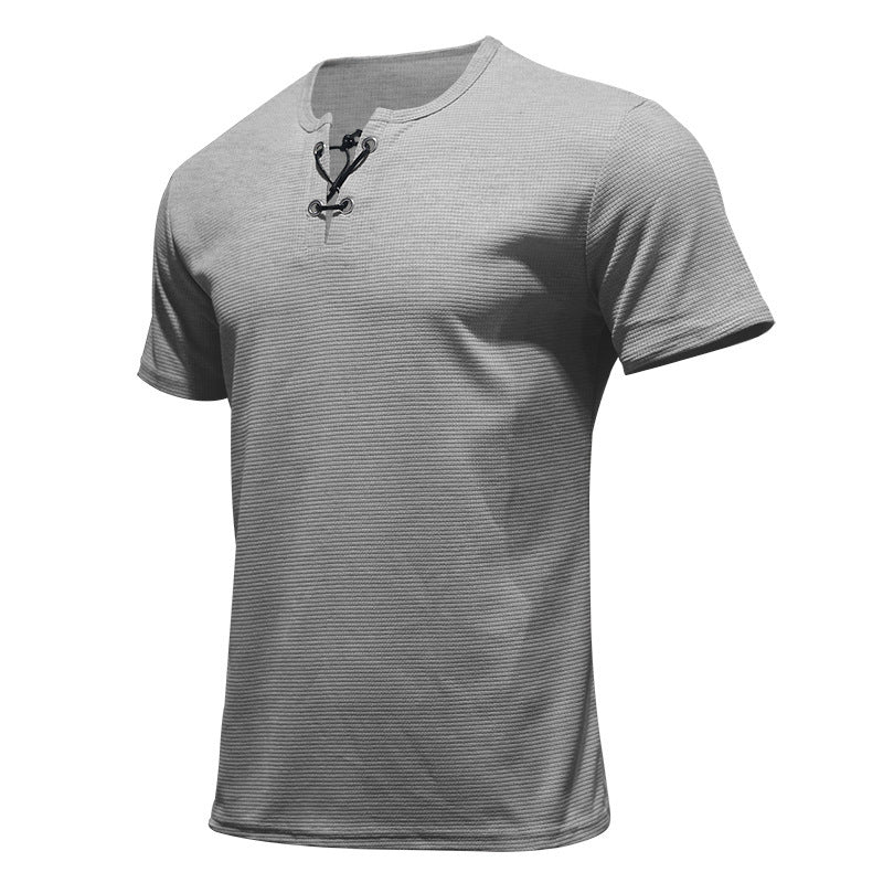 Herren lässiges Kurzarm-Henley-T-Shirt mit strukturiertem Design und Knopfleiste Echoarchiv