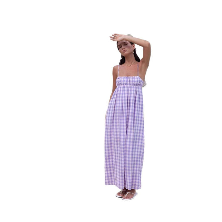 Damen Maxikleid mit Kariertem Muster und Elastischem Oberteil Echo Archiv