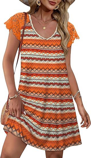 Damen Sommerkleid mit eleganten Spitzenärmeln und floralem Muster Echo Archiv