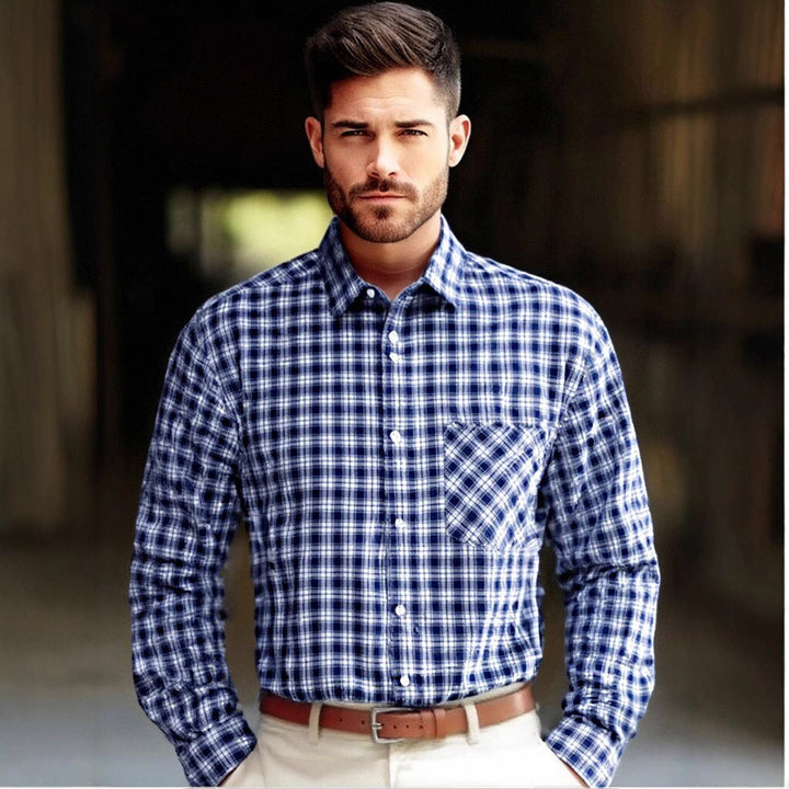 Herren elegantes Langarmhemd mit modischem Karodesign Echoarchiv
