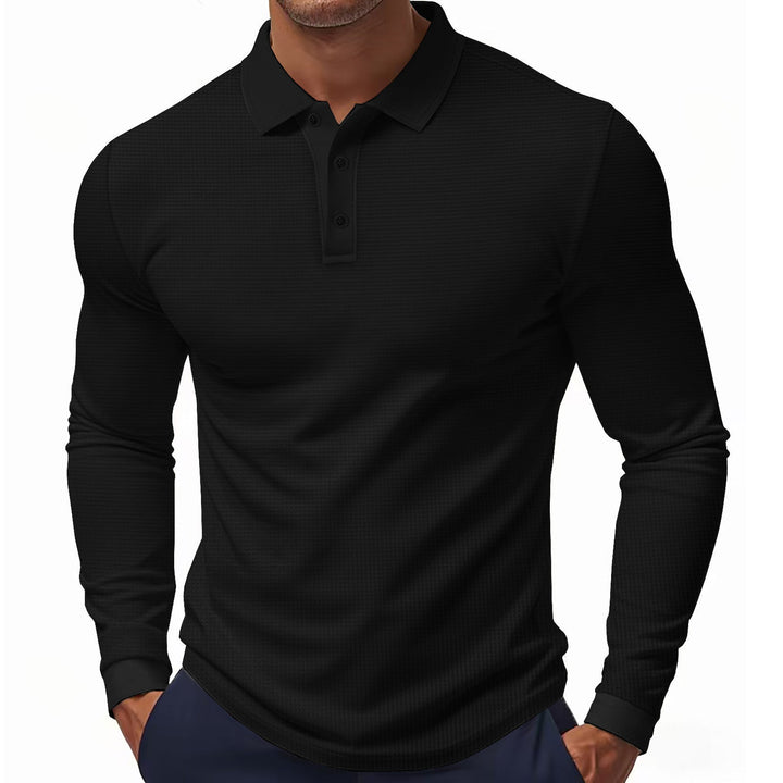 Herren Langarm-Polohemd im strukturierten Design mit modernem Schnitt Echoarchiv