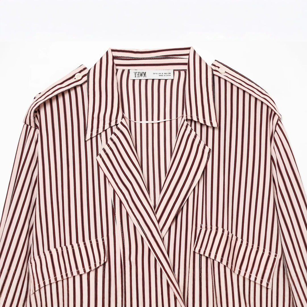 Damen Gestreifte Oversized Hemdjacke mit Tunnelzugsaum und Pattentaschen Echo Archiv