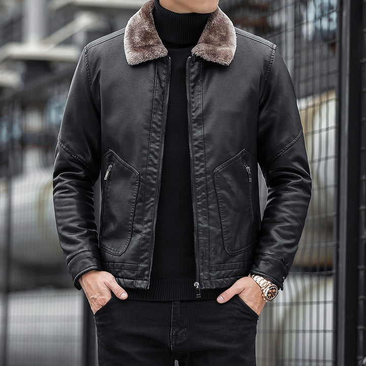 Herren Moderner Kunstlederblouson mit Teddykragen Echo Archiv