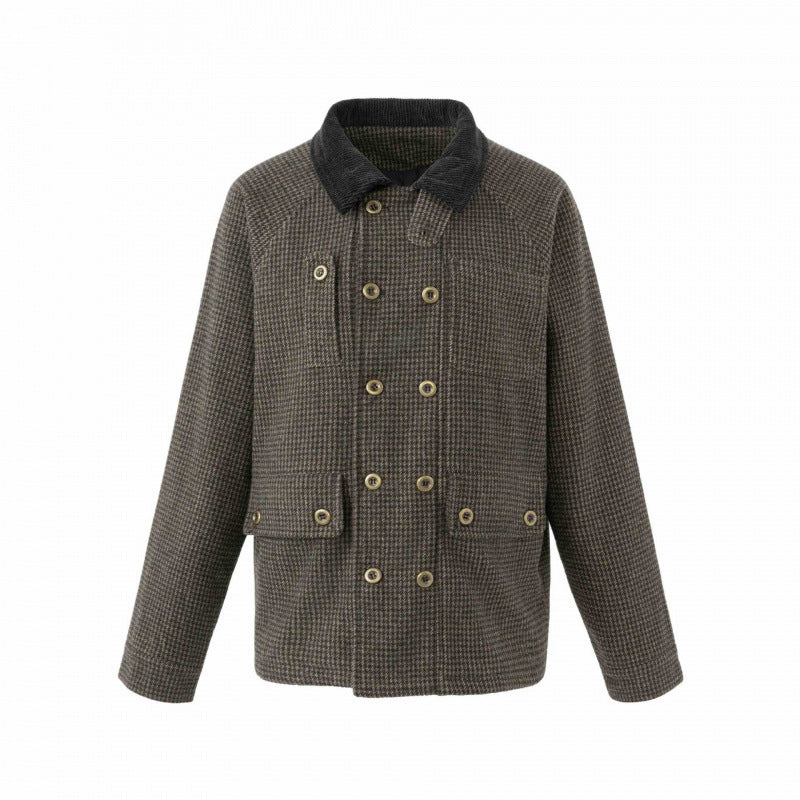 Herren Doppelreihige Wollmix-Fieldjacke im Hahnentritt mit Cordkragen und Pattentaschen Echo Archiv
