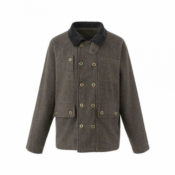 Herren Doppelreihige Wollmix-Fieldjacke im Hahnentritt mit Cordkragen und Pattentaschen Echo Archiv
