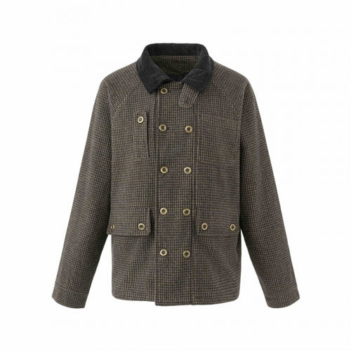Herren Doppelreihige Wollmix-Fieldjacke im Hahnentritt mit Cordkragen und Pattentaschen Echo Archiv