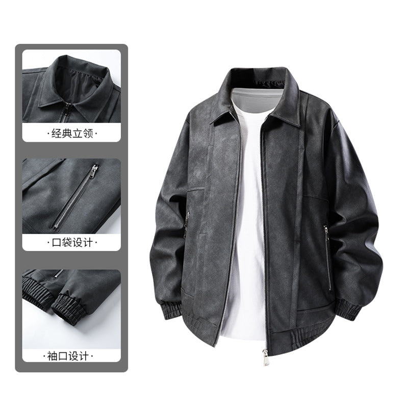 Herren Lässige Kunstlederjacke mit elastischen Bündchen Echo Archiv