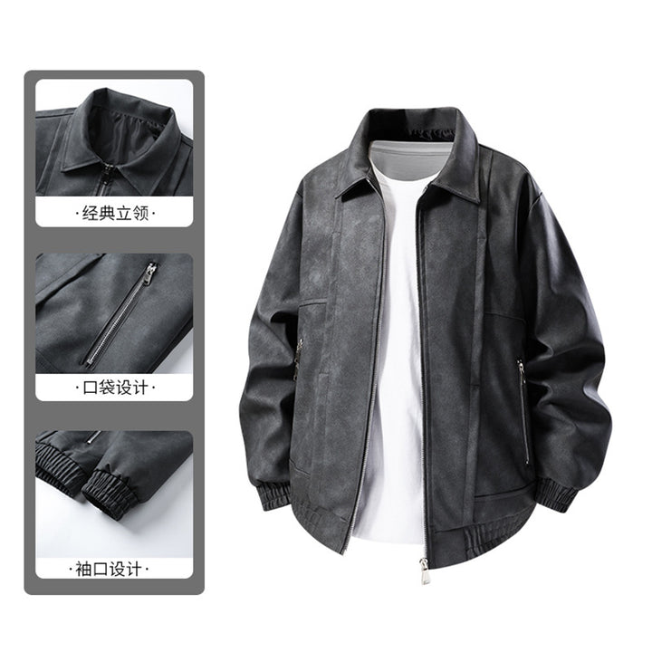 Herren Lässige Kunstlederjacke mit elastischen Bündchen Echo Archiv