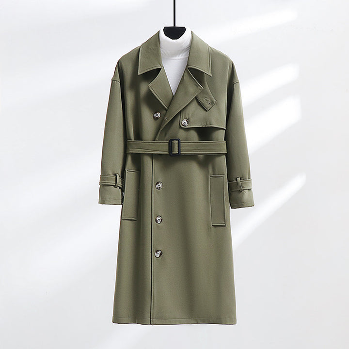 Herren Trenchcoat im modernen Wollmix mit Taillengürtel, Schalkragen und aufgesetzten Taschen Echoarchiv