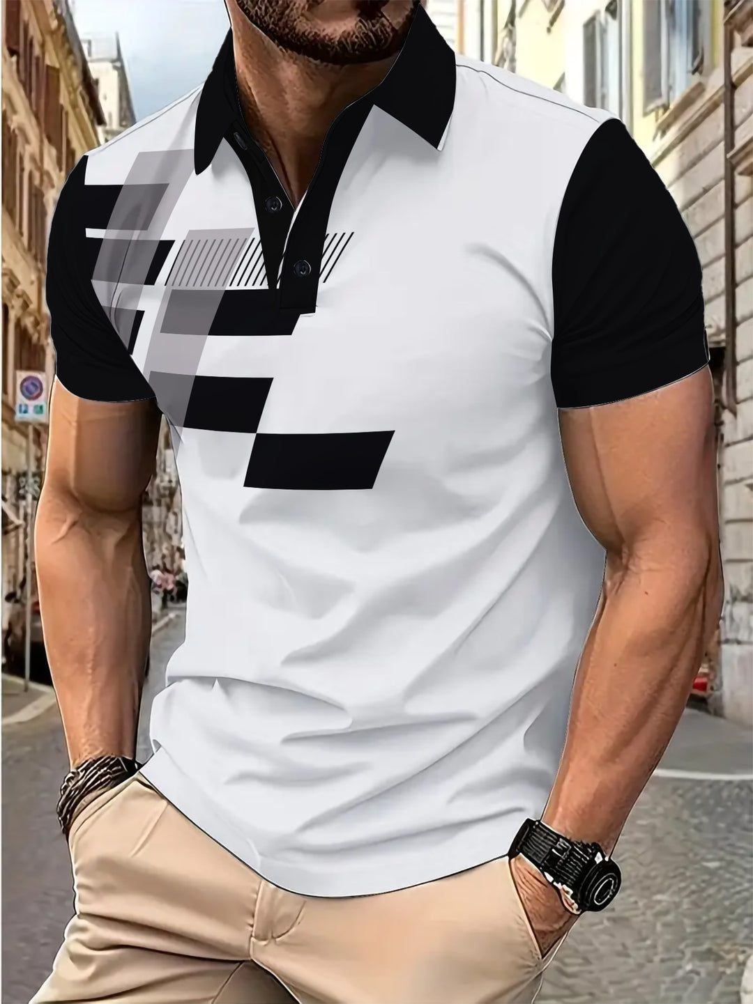 Herren Poloshirt mit modischem Grafikdesign Echoarchiv