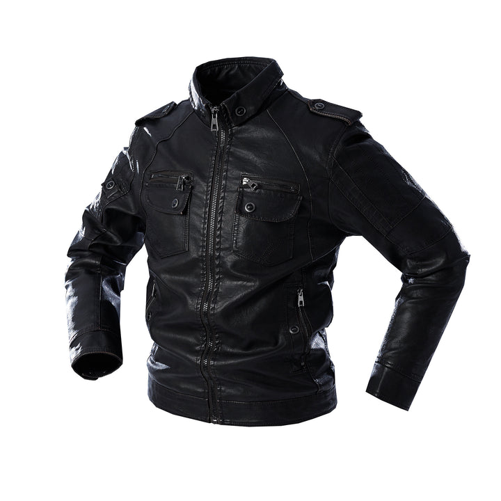 Herren lässige Lederjacke mit zahlreichen Taschen Echoarchiv