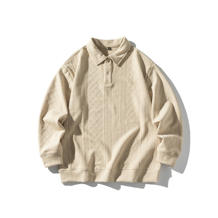 Unisex Strukturiertes Poloshirt-Strickpullover im Oversize‑Cut mit Zopf- und Diamantstrick Echoarchiv
