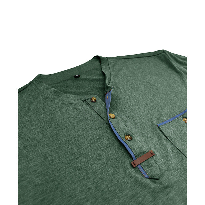 Herren Langarm-Henley-Shirt mit modischen Knöpfen und Brusttasche Echoarchiv