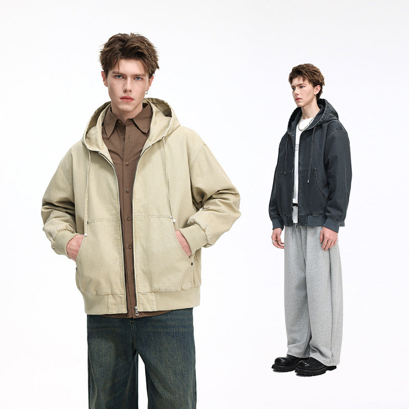 Herren Oversize Kapuzenjacke aus gewaschenem Canvas mit Reißverschluss und Utility-Taschen Echo Archiv