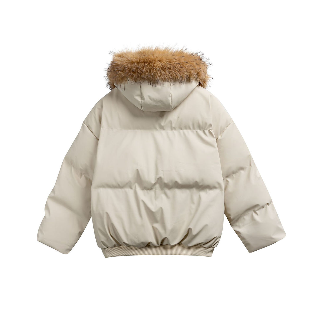 Damen Wattierte Kurzsteppjacke mit Kunstfellkapuze und geripptem Saum Echoarchiv