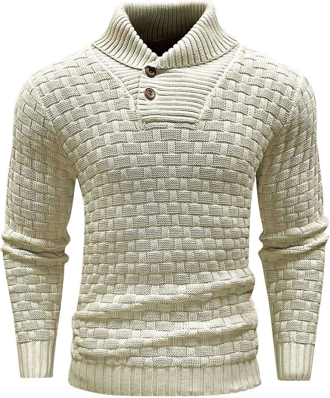 Herren nan strukturierter Strickpullover mit hochschließendem Stehkragen und Zierknopfleiste Echo Archiv