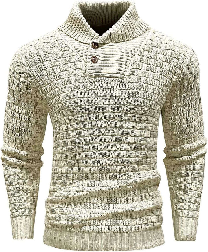 Herren nan strukturierter Strickpullover mit hochschließendem Stehkragen und Zierknopfleiste Echo Archiv