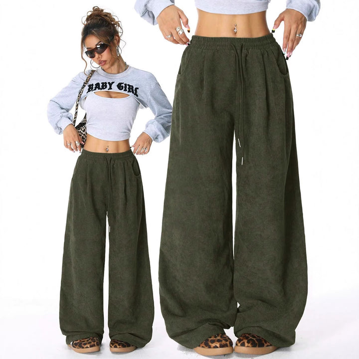 Damen Weite Cordhose aus Feincord mit hohem Elastikbund – Avélisse