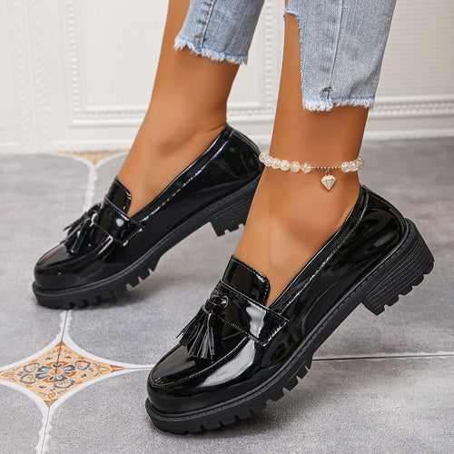 Damen nan elegante Lack-Tassel-Loafer mit profilierter Traktorsohle und gepolstertem Komfortfußbett Echo Archiv