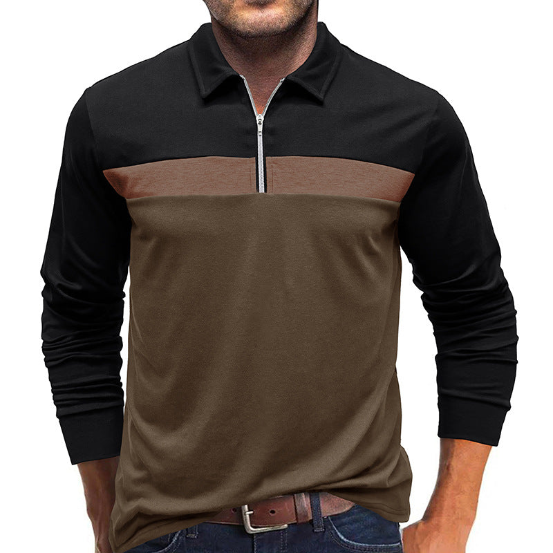 Herren Langarm Poloshirt mit modernem Reißverschluss und Farbakzent Echoarchiv