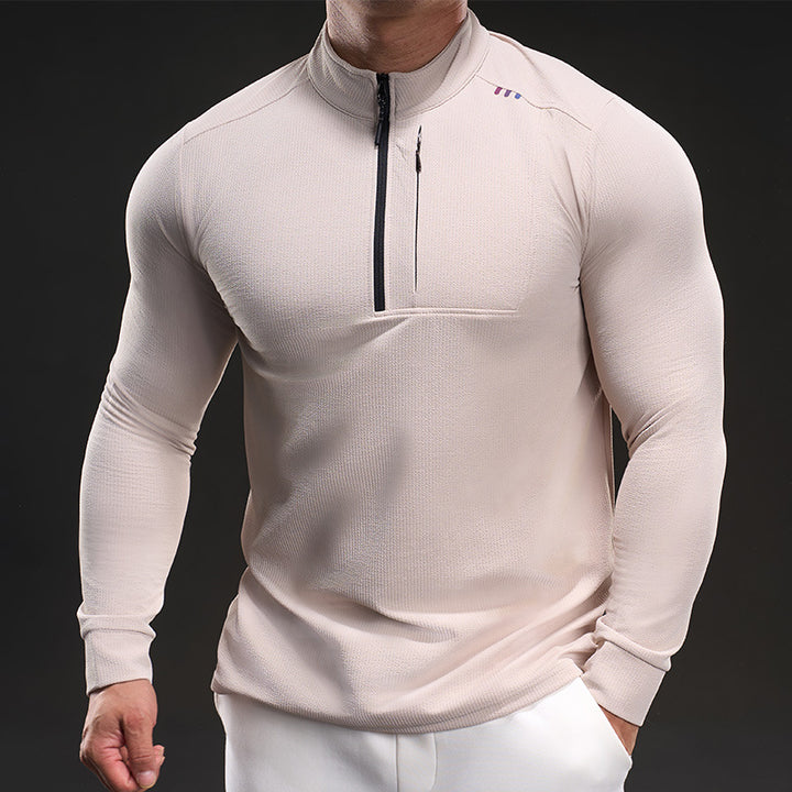 Herren Slim-Fit Thermo-Longsleeve mit Stehkragen und Brustreißverschluss Echoarchiv