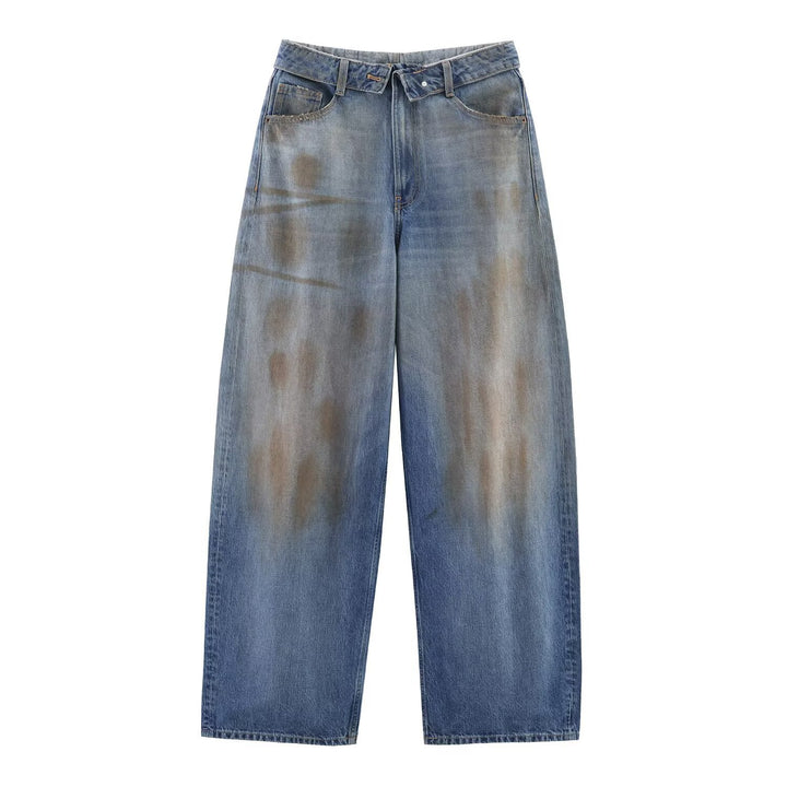 Damen nan weite hochgeschnittene Vintage-Jeans mit Destroyed-Effekten Echo Archiv