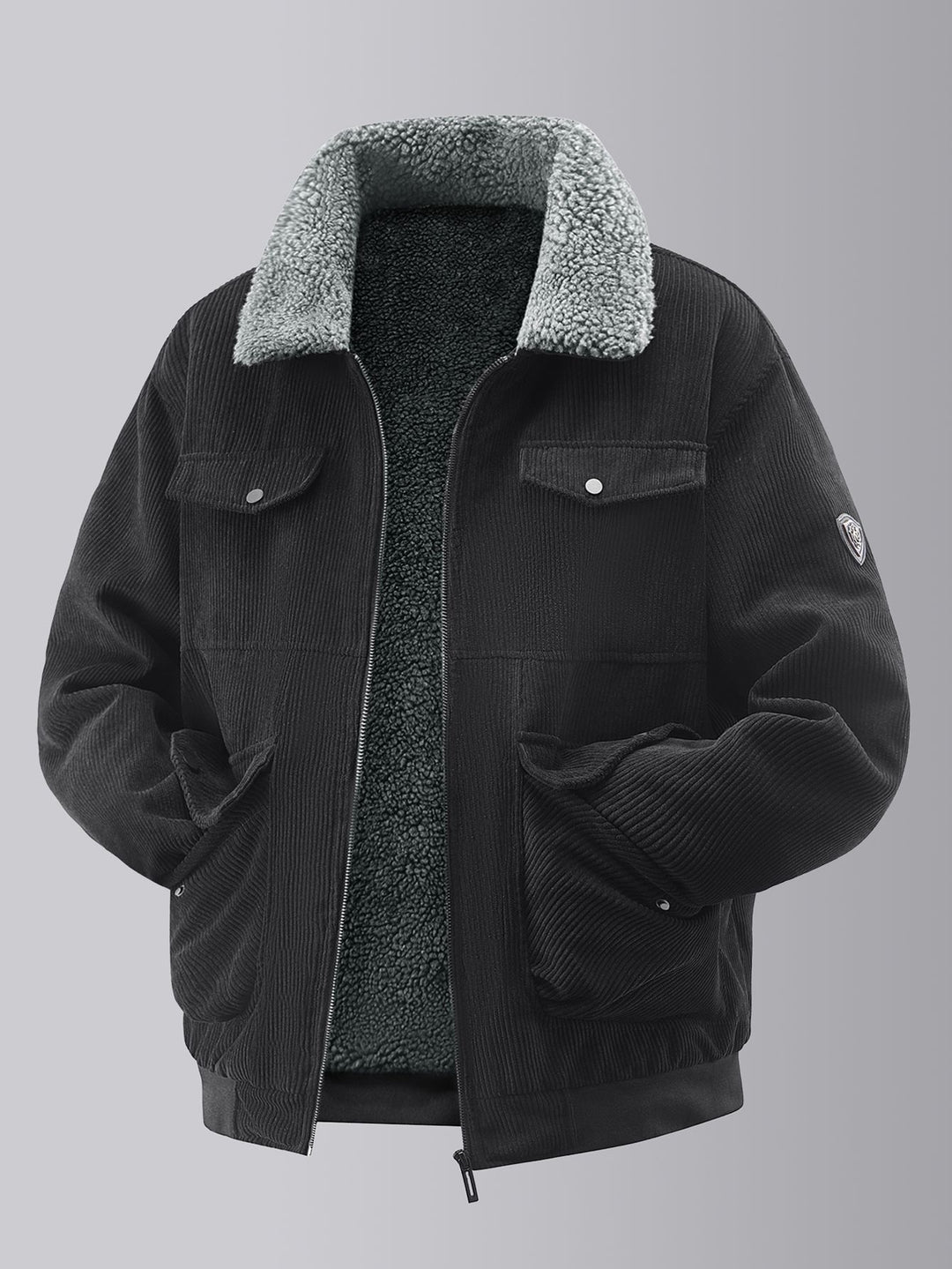 Herren kuschelige Teddy-Fleecejacke mit praktischen Brusttaschen und elastischen Bündchen Echoarchiv