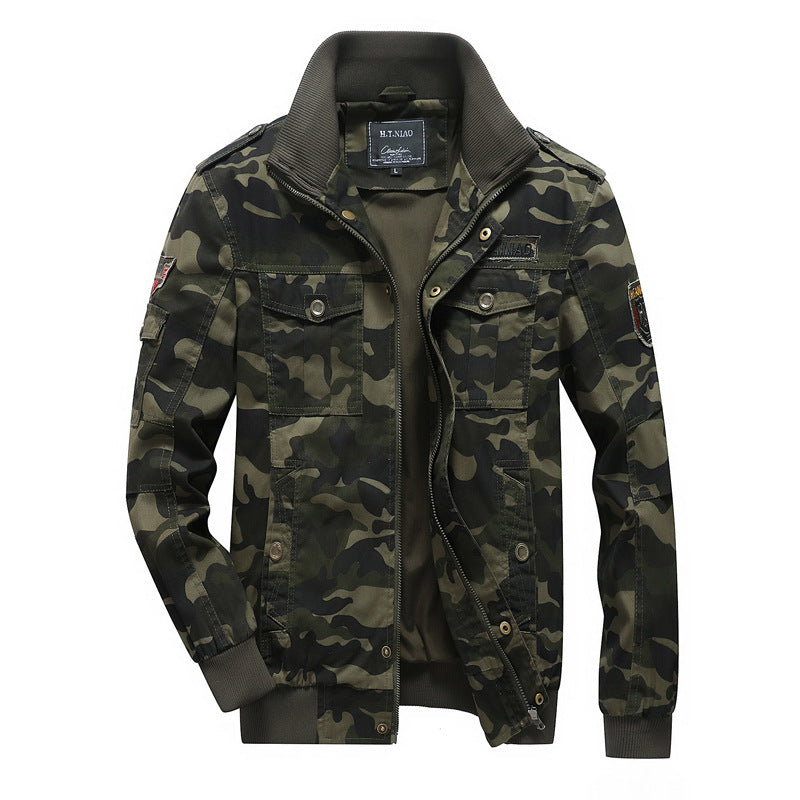 Herren Camouflage-Fieldblouson im Utility‑Stil mit Rippbündchen und Schulterklappen – Taviero