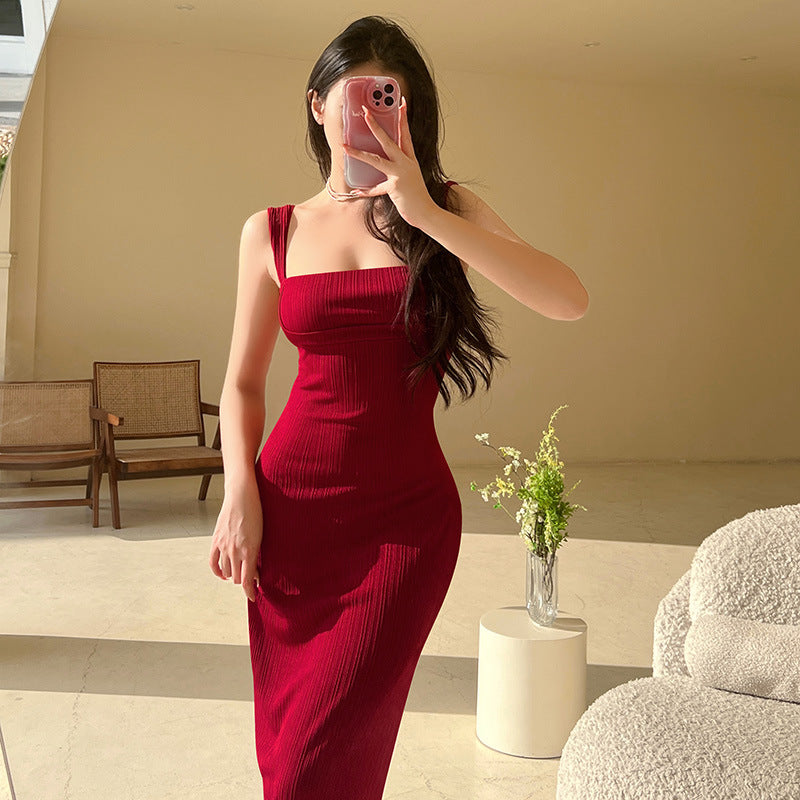 Damen figurbetontes Midi-Kleid mit quadratischem Ausschnitt und feinen Rippdetails Echo Archiv