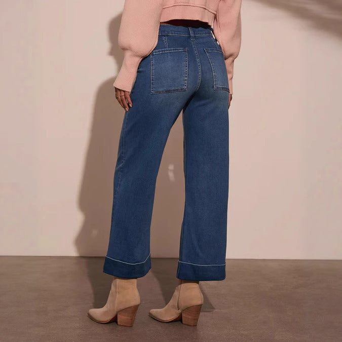 Damen weit geschnittene Denim-Hose mit hohem Bund Echo Archiv