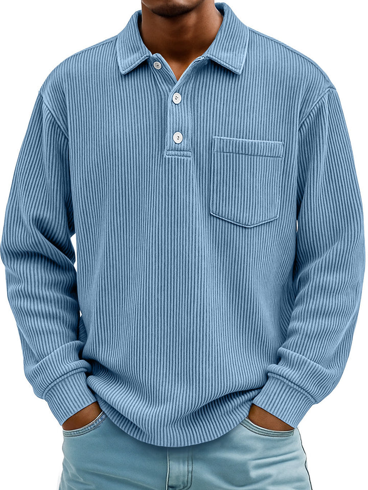 Herren Lässiger Longsleeve Poloshirt aus strukturiertem Stoff Echoarchiv