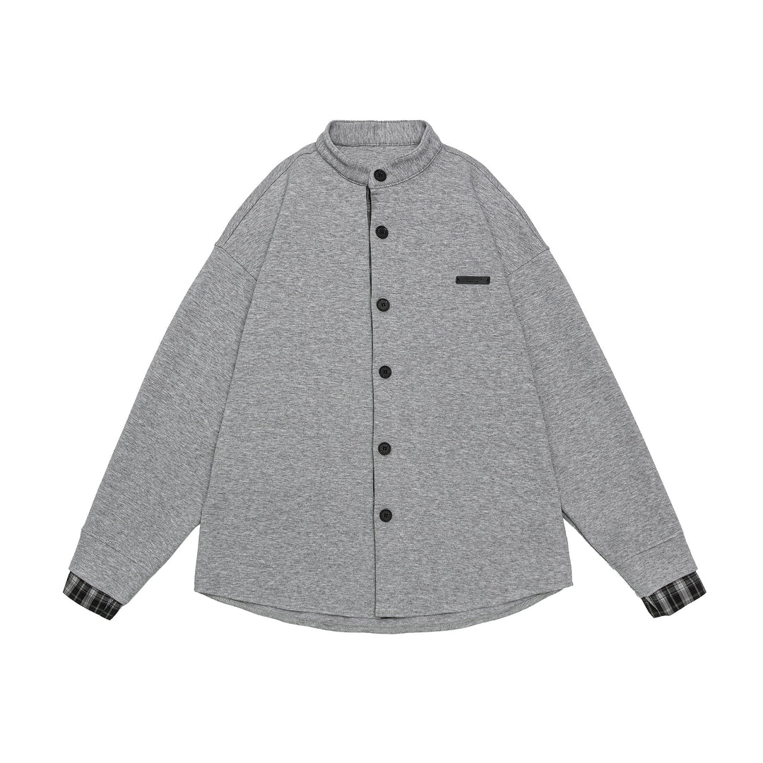 Unisex Oversize-Sweatjacke im Hemdjacken-Look mit Stehkragen Echoarchiv