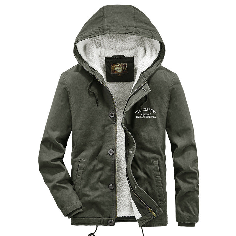Herren Lässige Canvas-Kapuzenjacke mit durchgehendem Sherpa-Futter und doppelter Front – Taviero