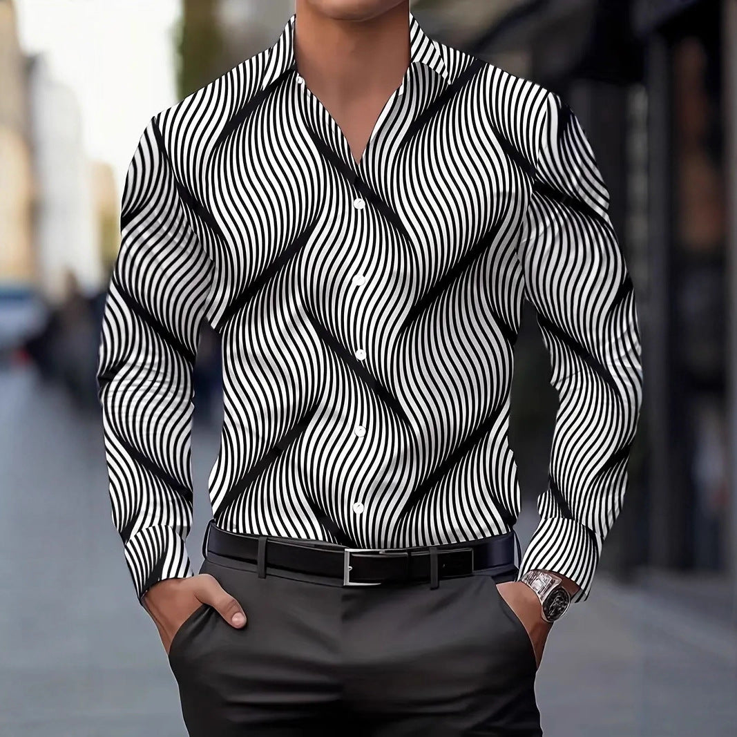 Herren Langarmhemd mit elegantem Wellenmuster Echoarchiv