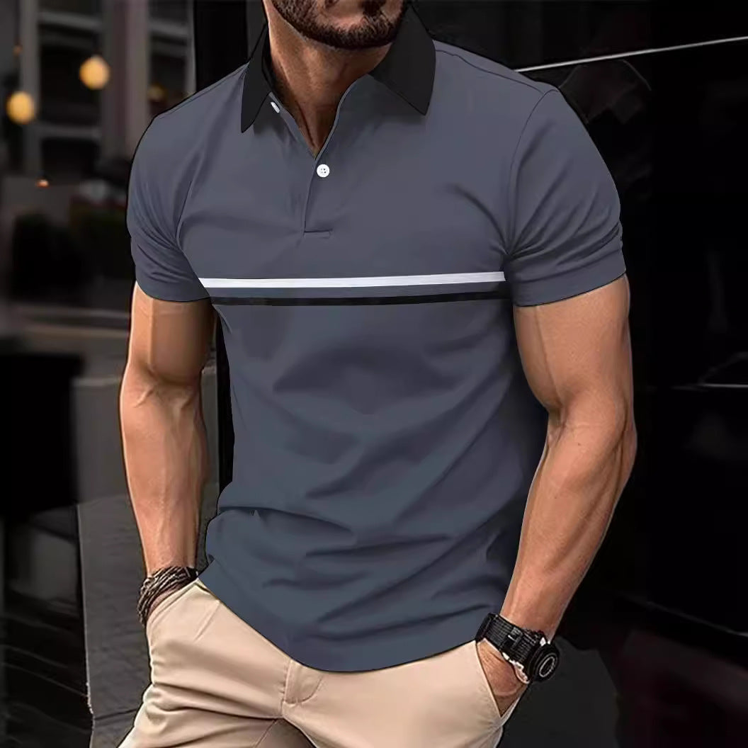 Herren Elegantes Poloshirt mit modischem Kontrastkragen und sportlichem Streifenmuster Echoarchiv