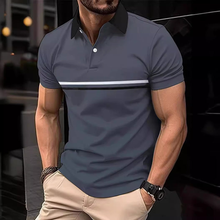 Herren Elegantes Poloshirt mit modischem Kontrastkragen und sportlichem Streifenmuster Echoarchiv