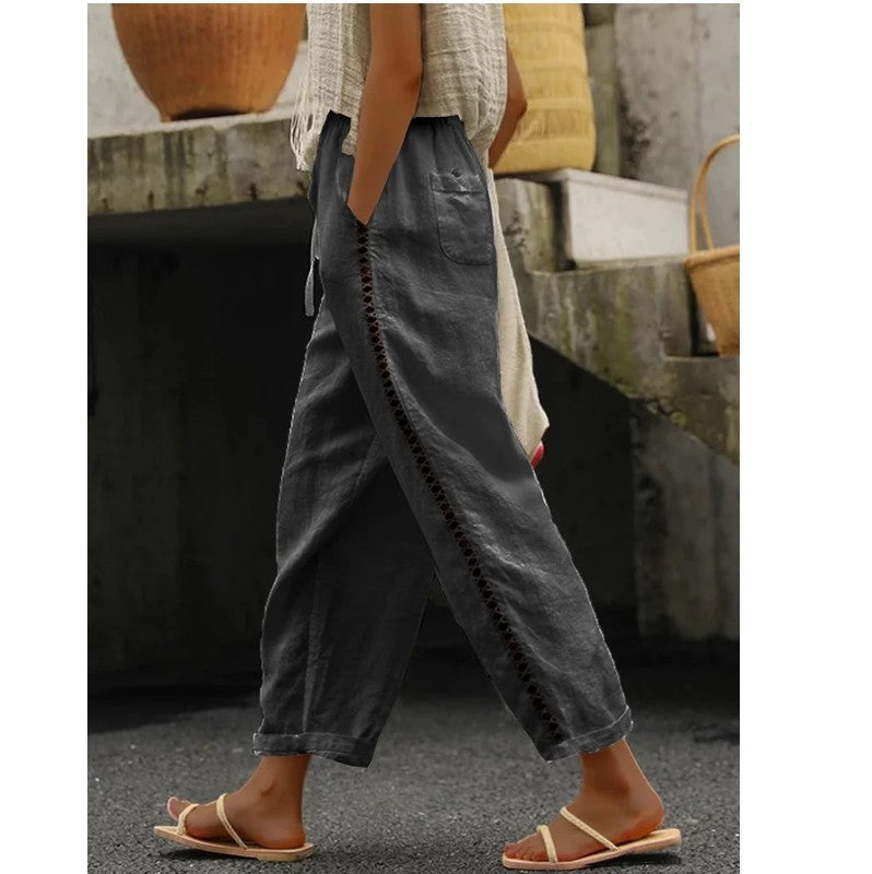 Damen lässige Leinenhose mit seitlichen Schneidern – Avélisse